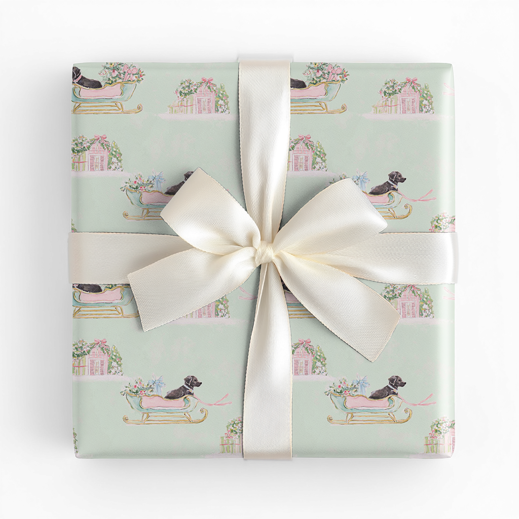 Brown Dog Sleigh - Wrapping Paper