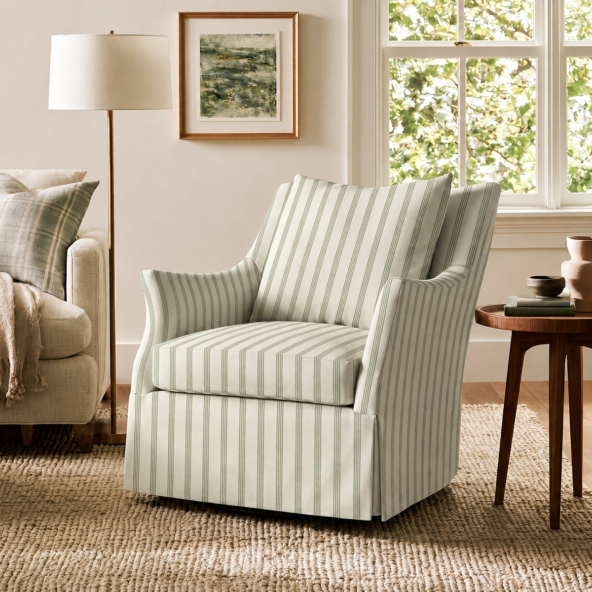 The Eleanor Chair in Orange County Olive Stripes