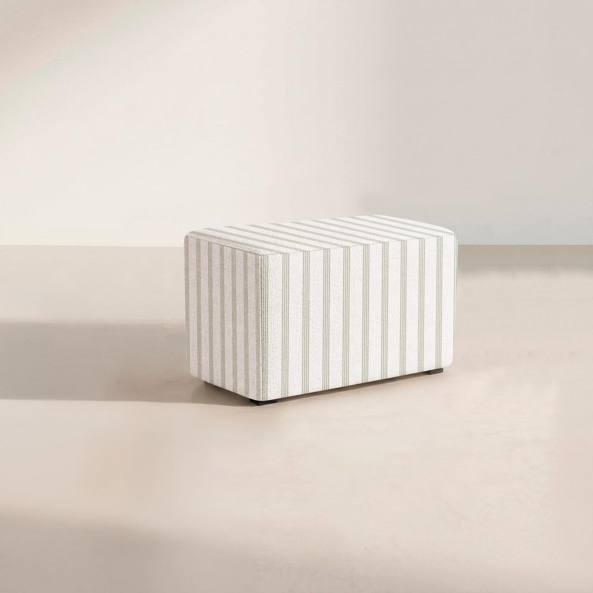 The Josephine Ottoman in Orange County Olive Stripes