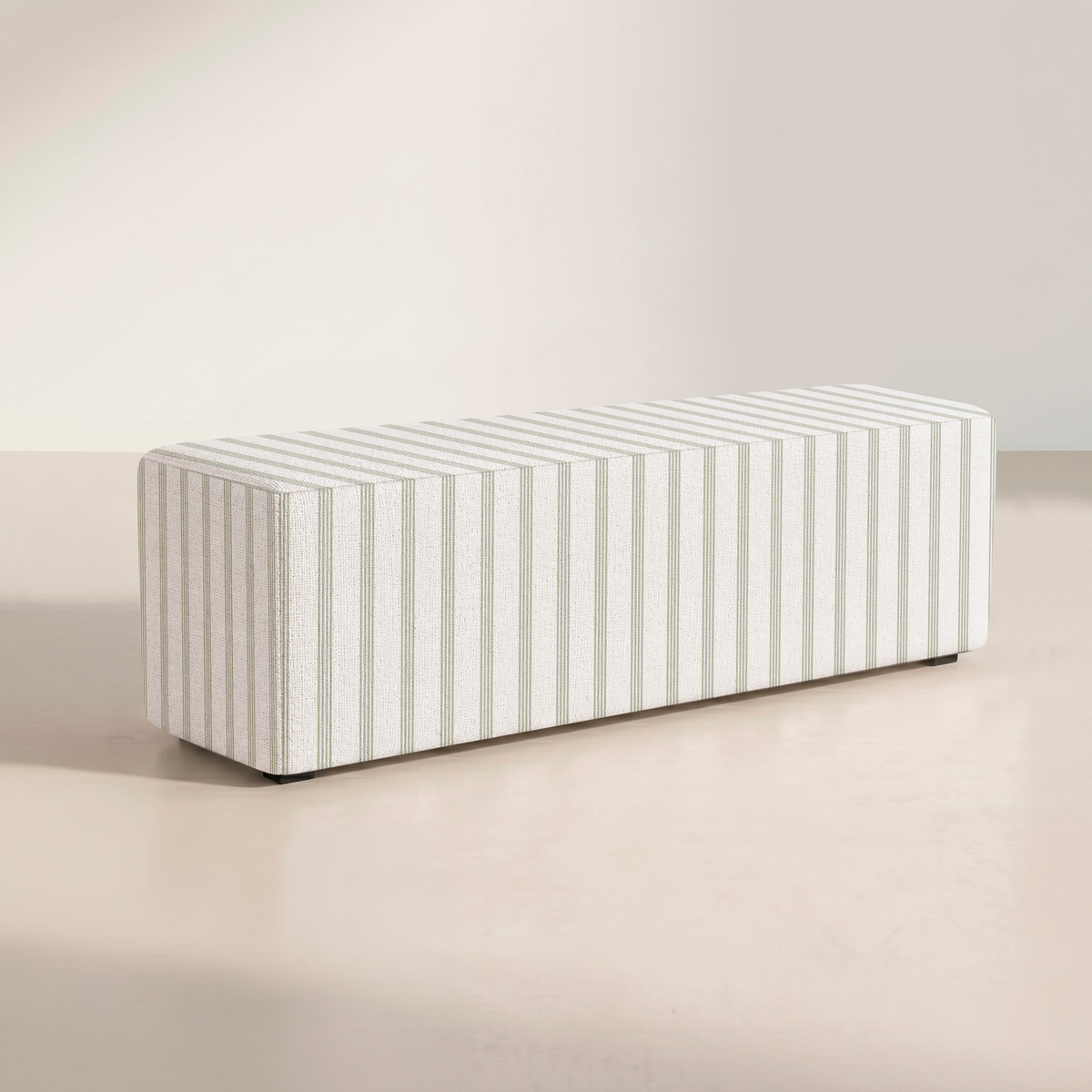 The Josephine Ottoman in Orange County Olive Stripes