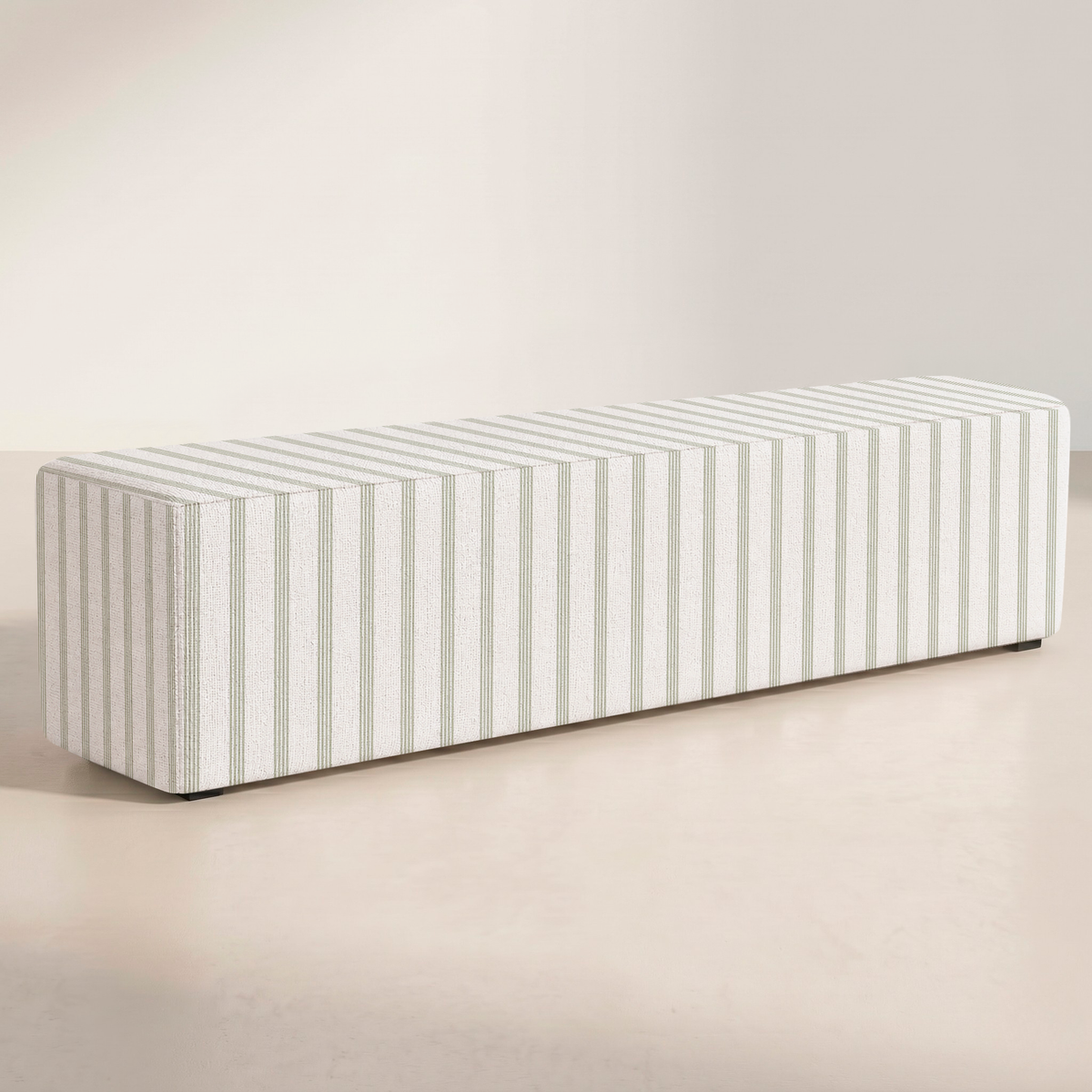 The Josephine Ottoman in Orange County Olive Stripes