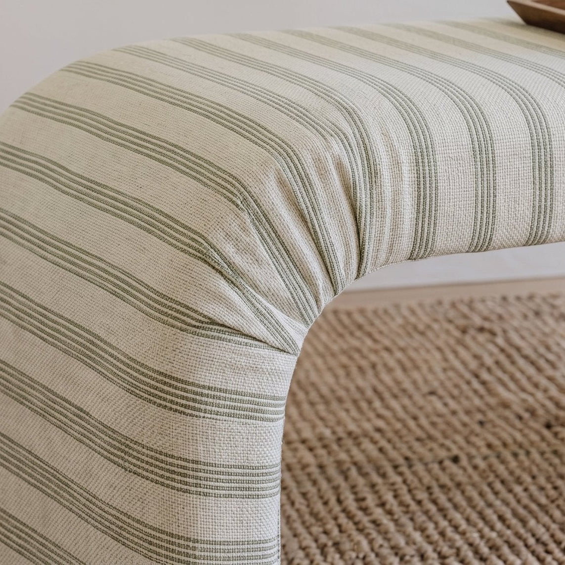 The Lewis Ottoman in Orange County Olive Stripes - Lemon Park