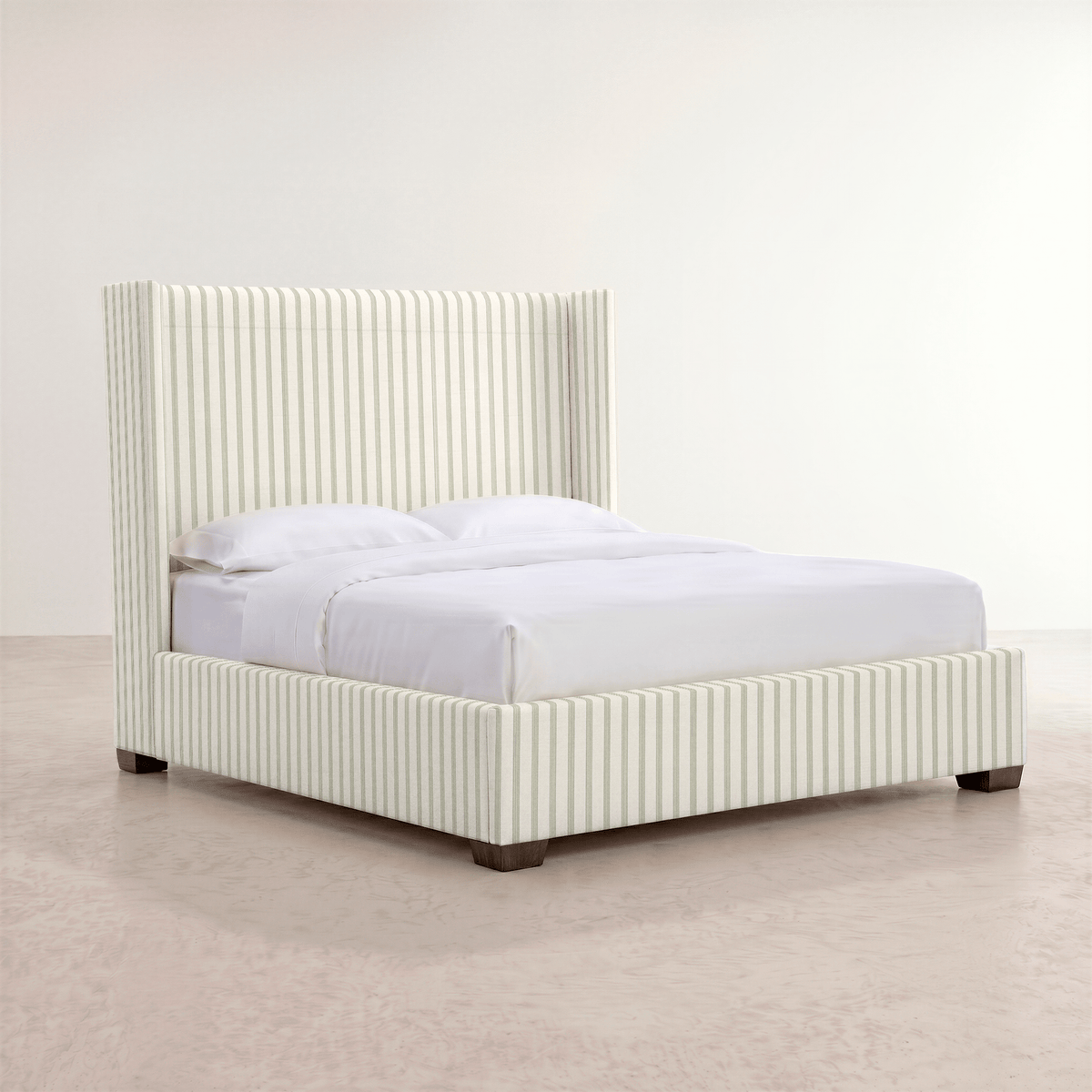 The Selene Bed in Orange County Olive Stripes - Lemon Park