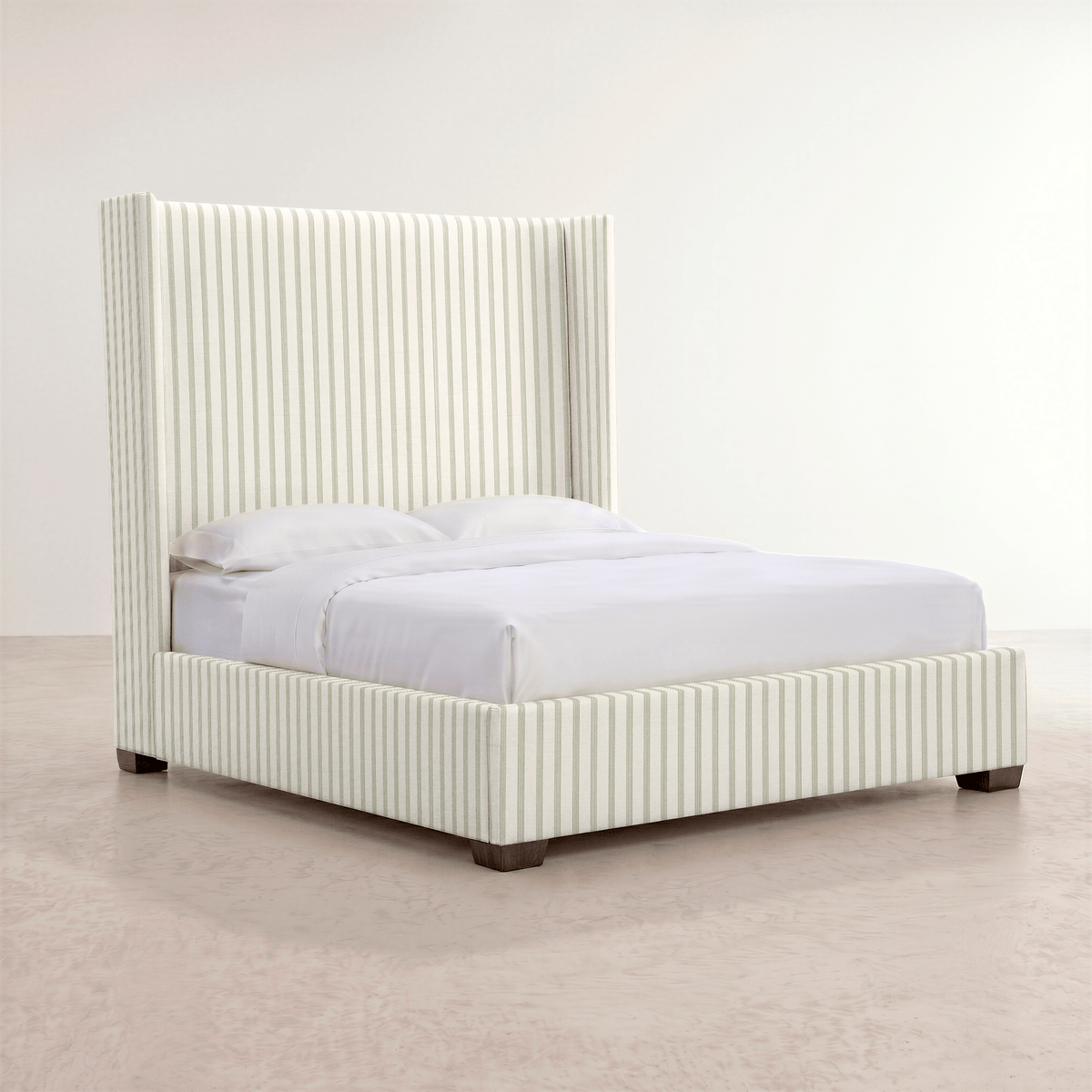 The Selene Bed in Orange County Olive Stripes - Lemon Park