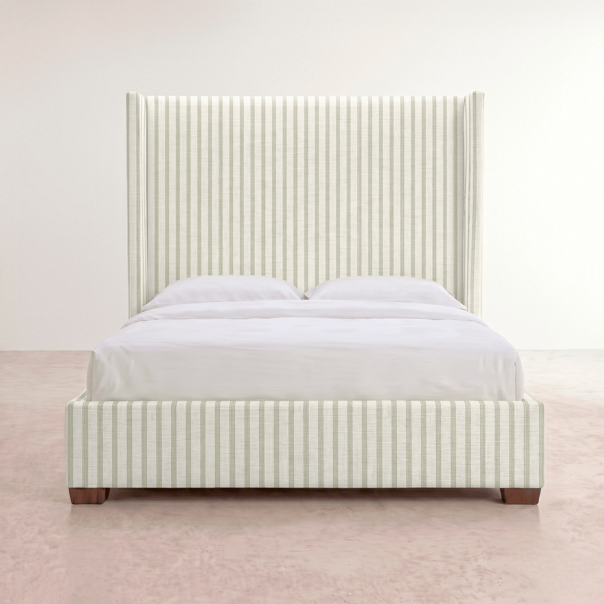 The Selene Bed in Orange County Olive Stripes - Lemon Park