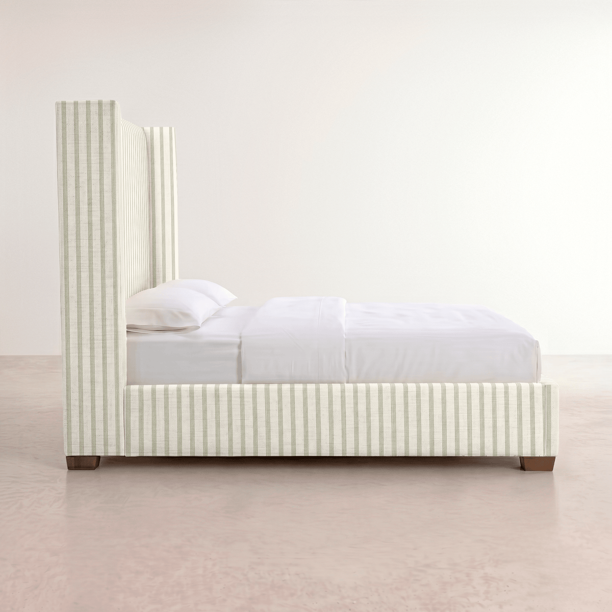 The Selene Bed in Orange County Olive Stripes - Lemon Park