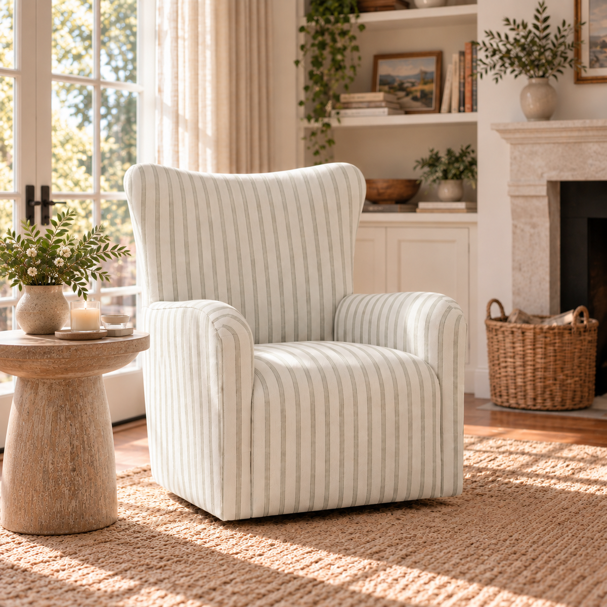 The Winston Chair in Orange County Olive Stripes