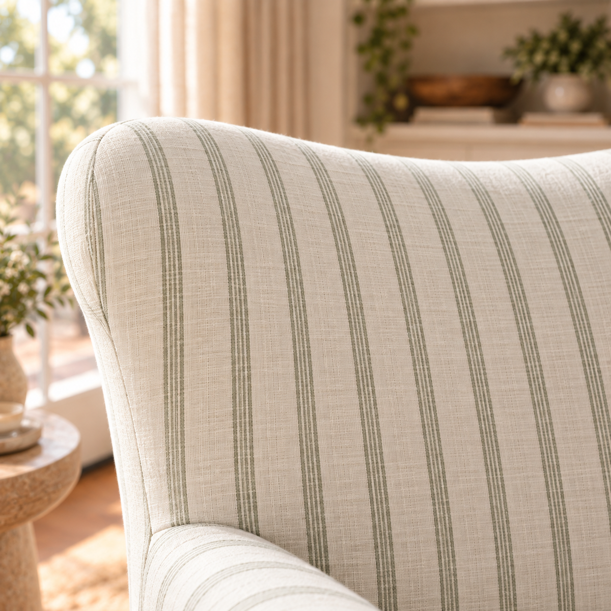 The Winston Chair in Orange County Olive Stripes