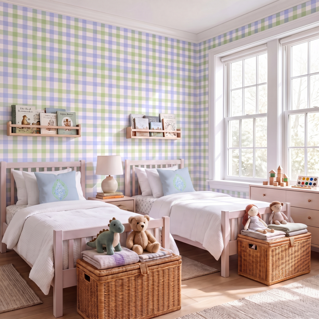 Leaf Me Be Gingham Wallpaper