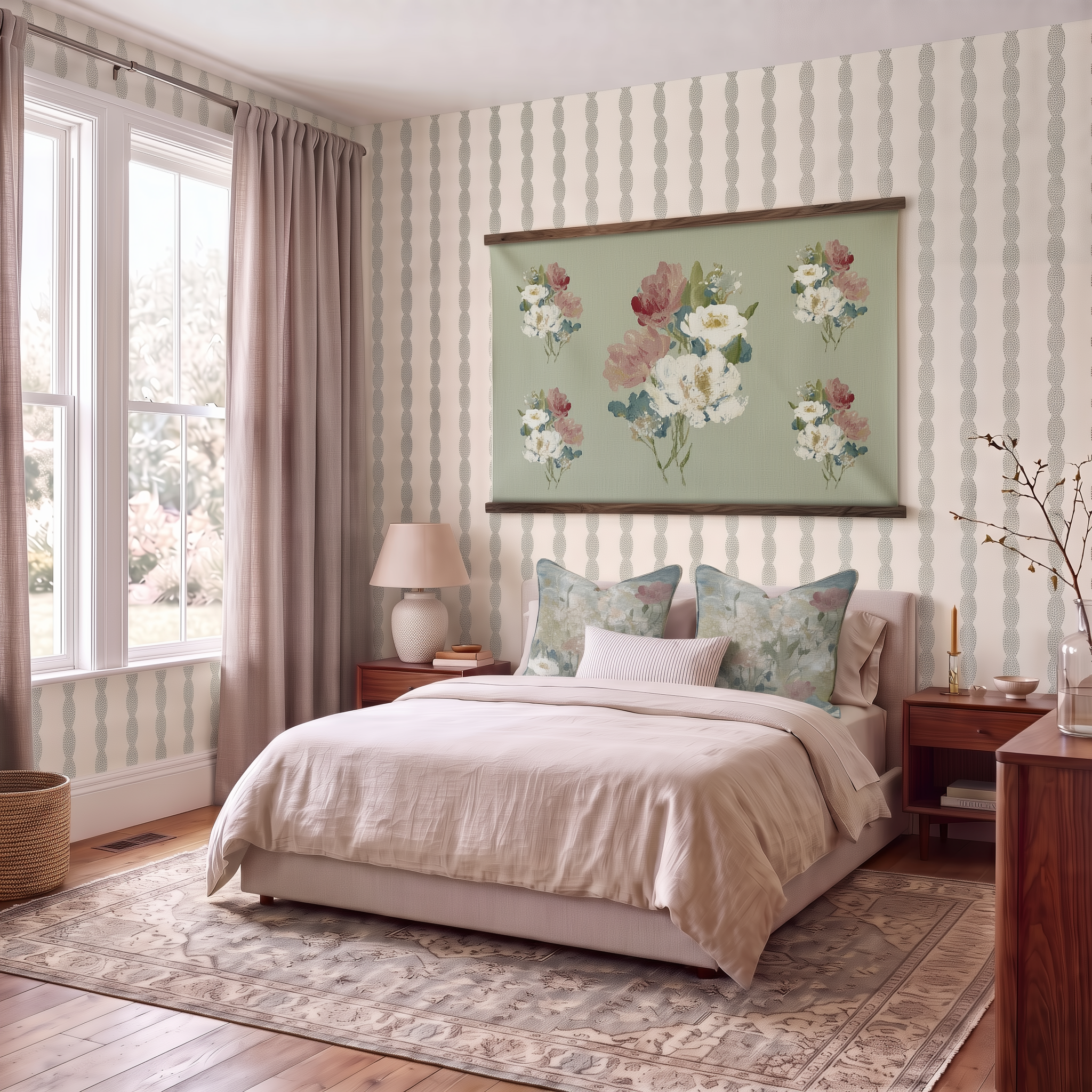 Loose Stems Lichen Chord Stripe Wallpaper