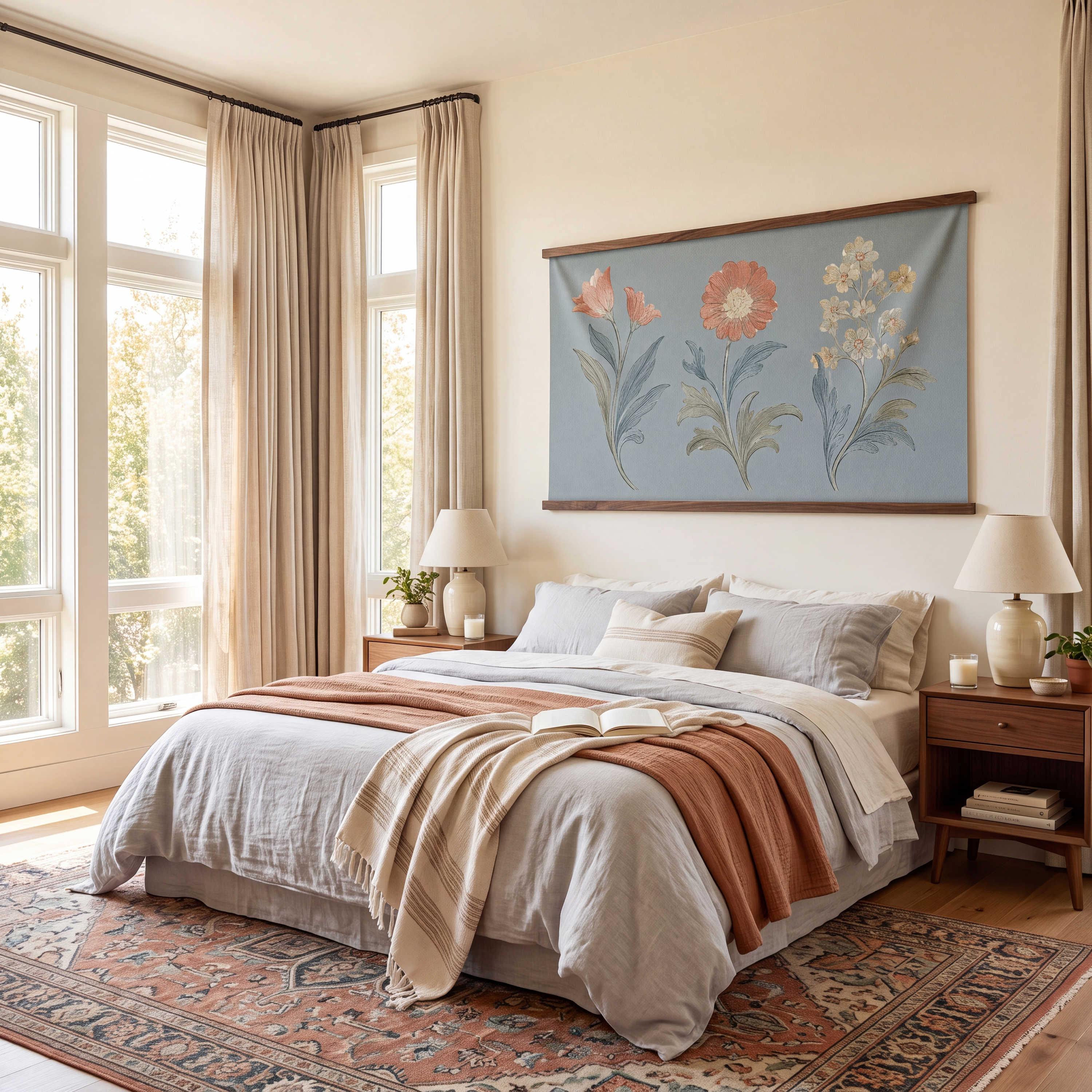 Orange County Cool Grey Botanical Study - Tapestry