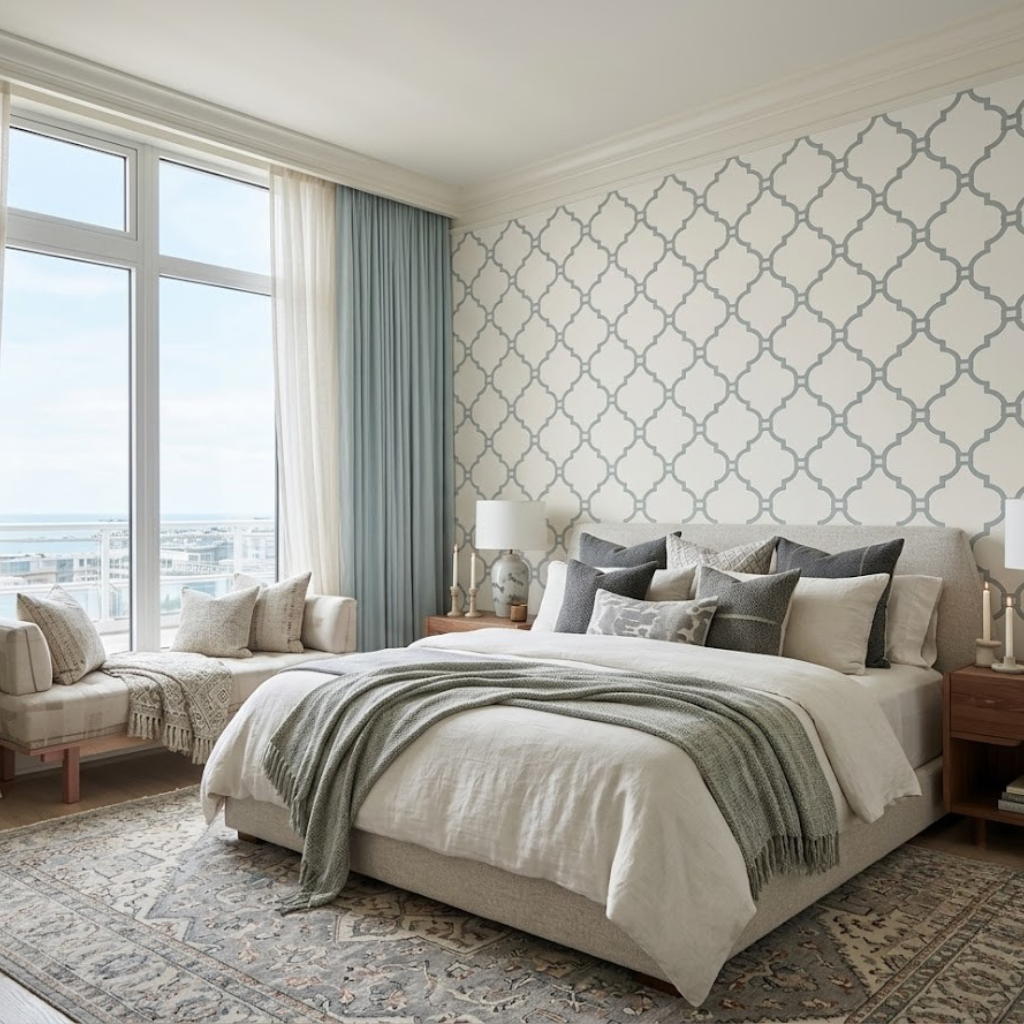 Orange County Cool Grey Trellis Wallpaper