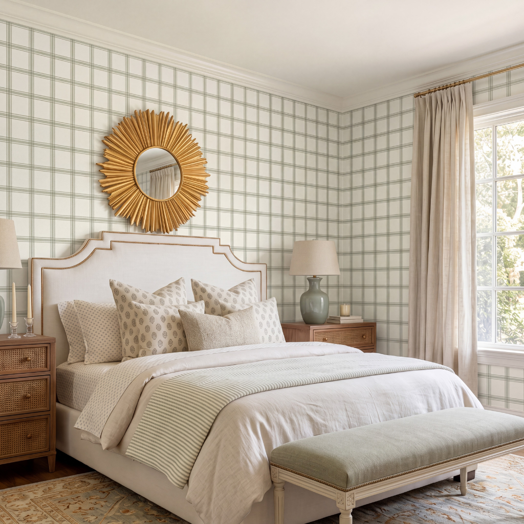 Orange County Olive Plaid Wallpaper