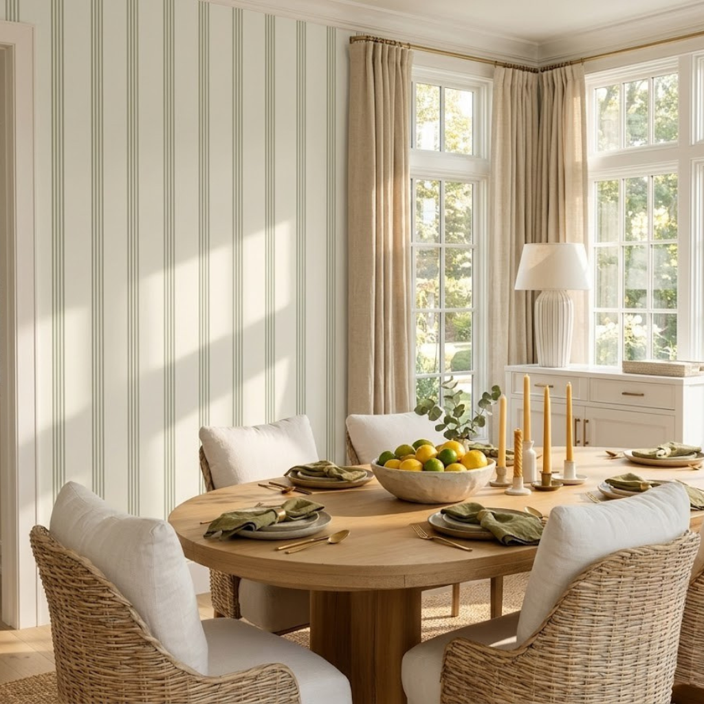 Orange County Olive Stripes Wallpaper