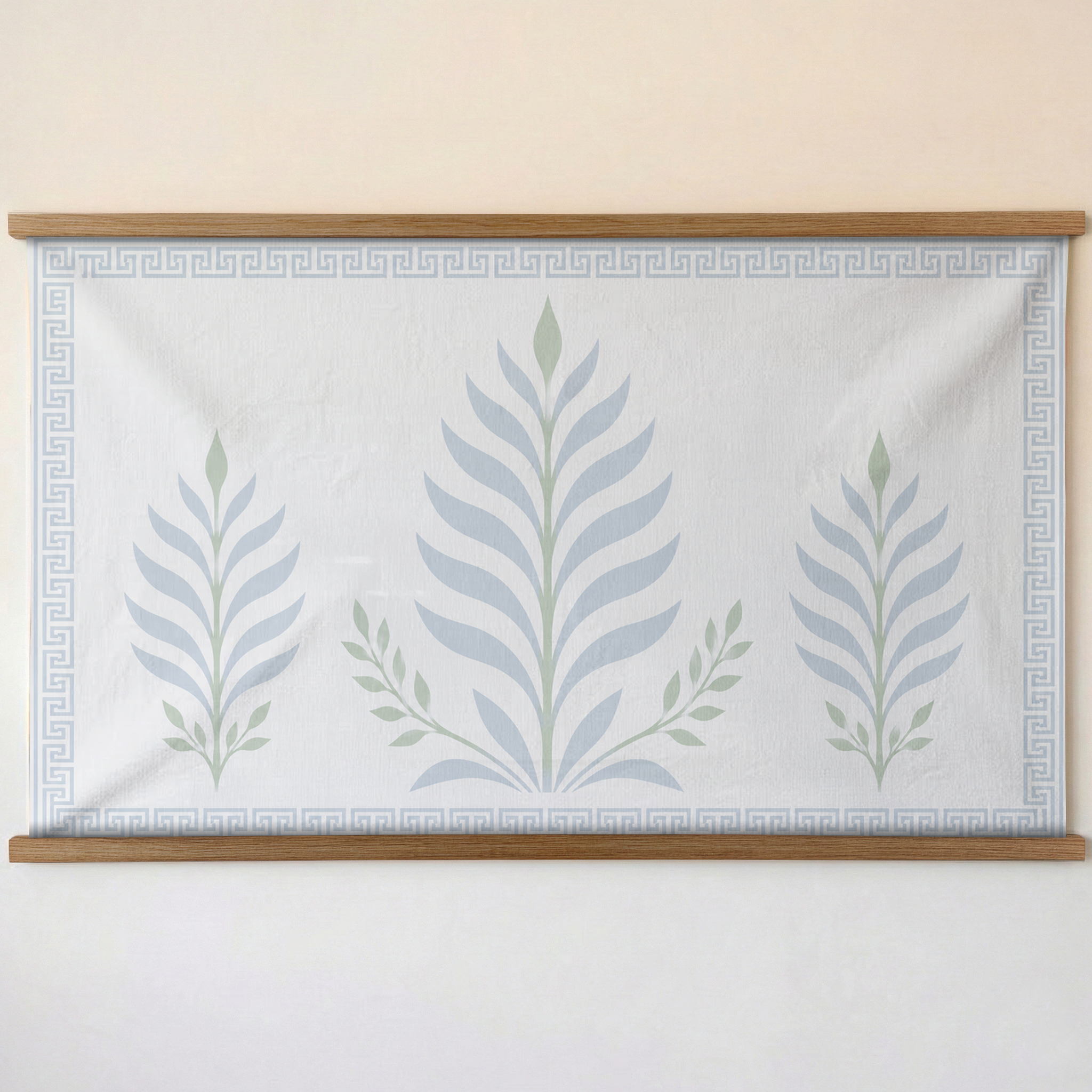 Palm Promenade Coastal Blue Greek Key - Tapestry