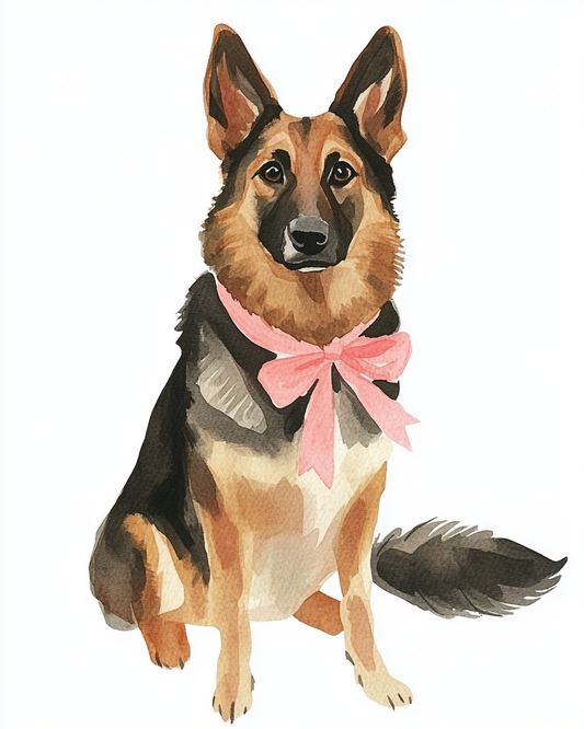 Pink Bow German Shephard - Art Print