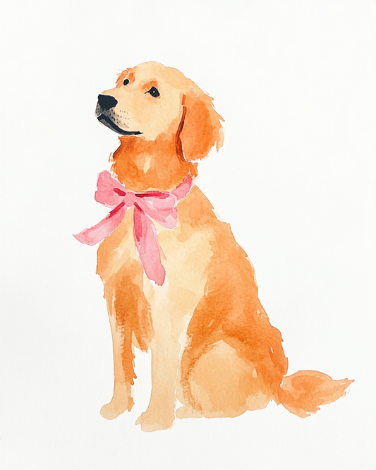 Pink Bow Golden - Art Print