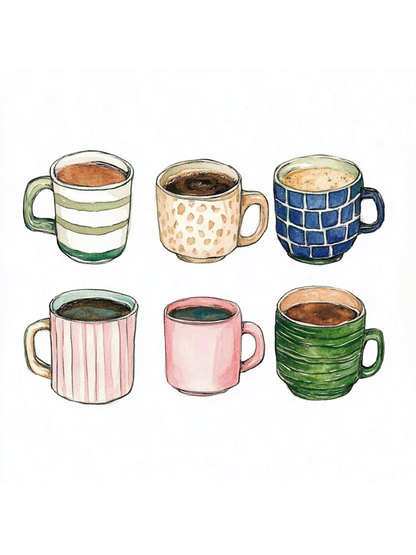 Six Coffee Cups- Art Print