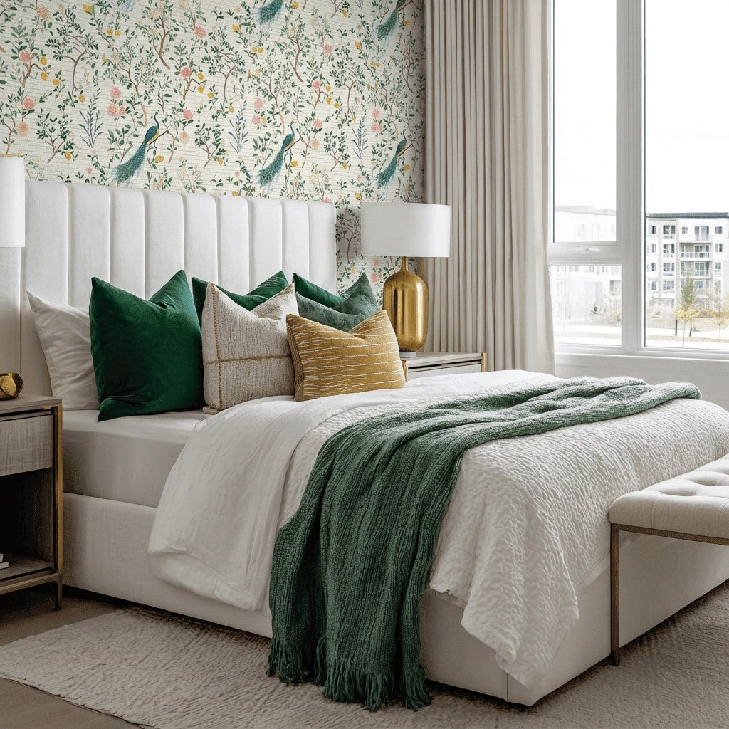 Tropical Peacock Faux Grasscloth Wallpaper