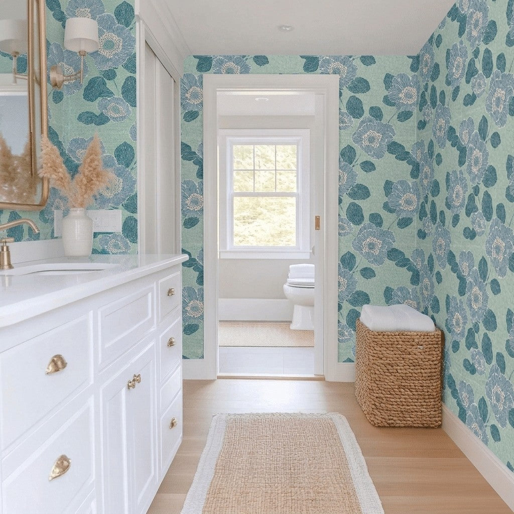 Green Rain Drops Faux Grasscloth Wallpaper