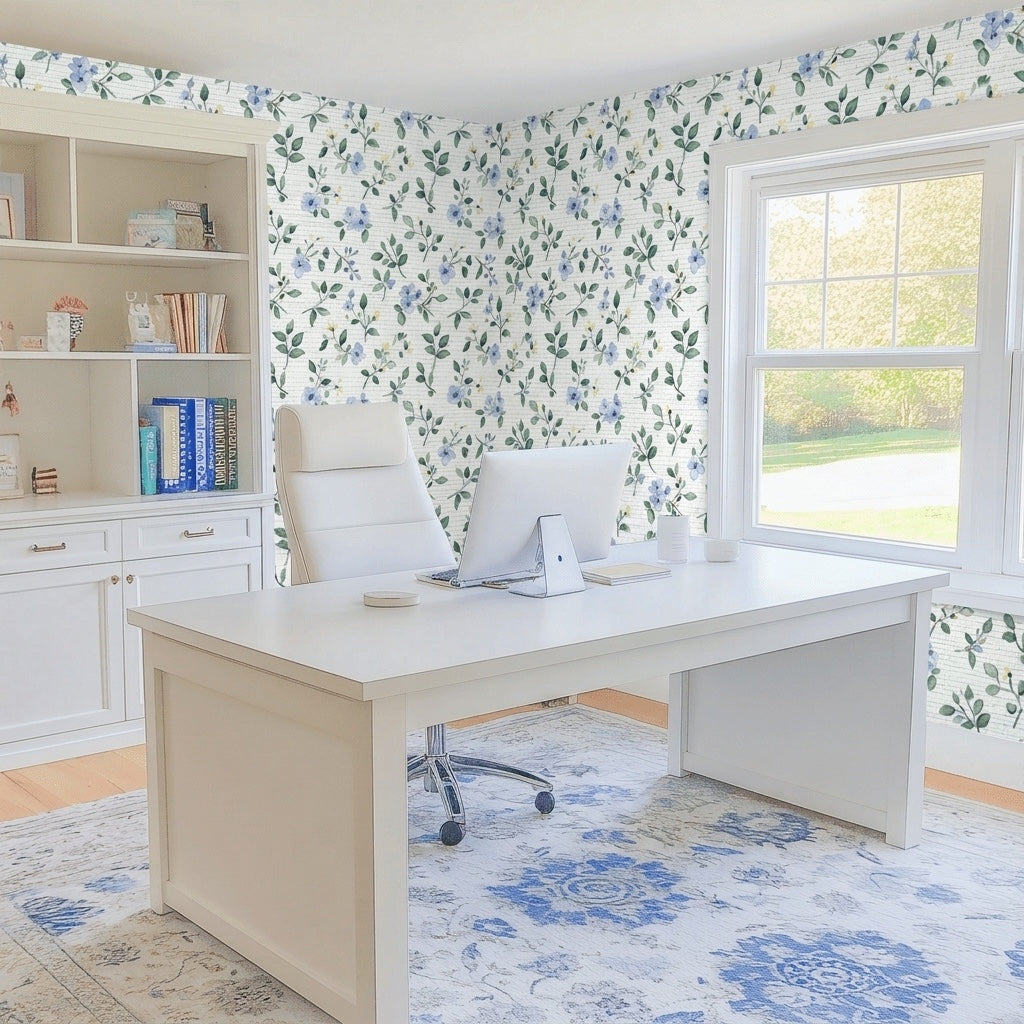 Bluebell Whimsy Faux Grasscloth Wallpaper
