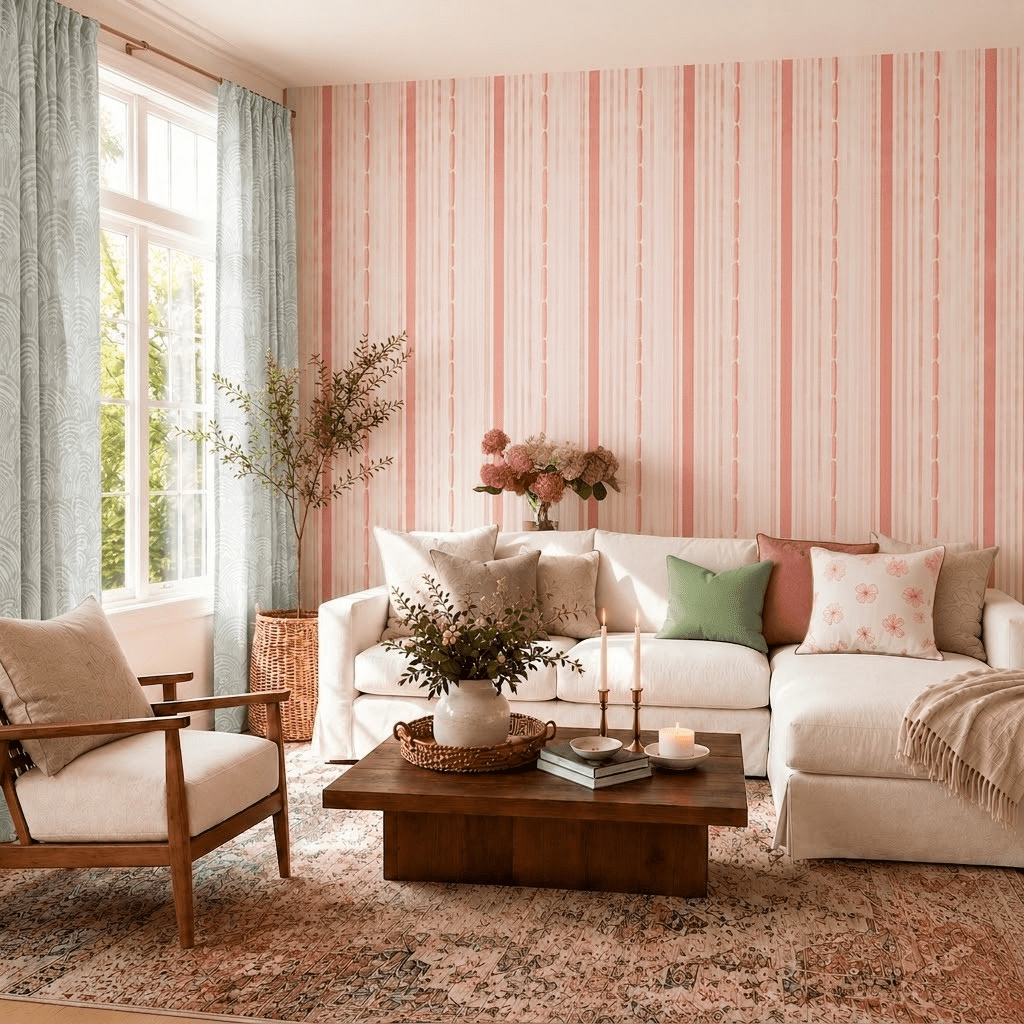 Ainsley Blush Stripes Wallpaper - Lemon Park