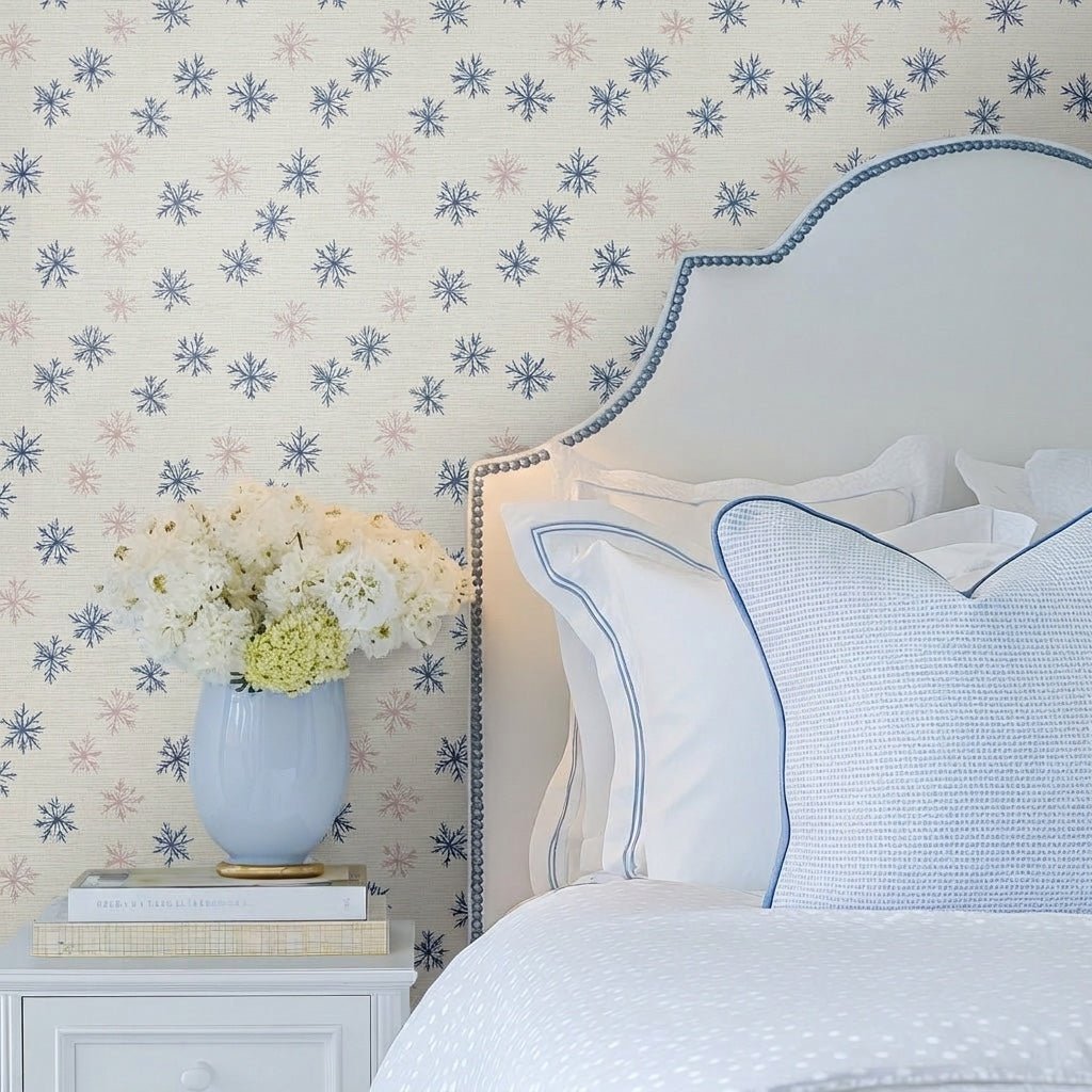 Arctic Bloom Faux Grasscloth Wallpaper - Lemon Park