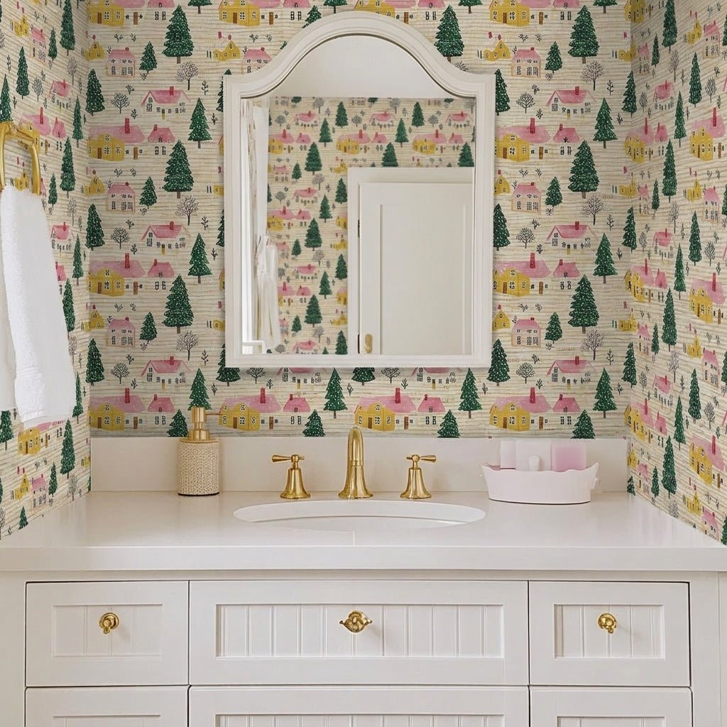 Aspen Village Faux Grasscloth Wallpaper - Lemon Park