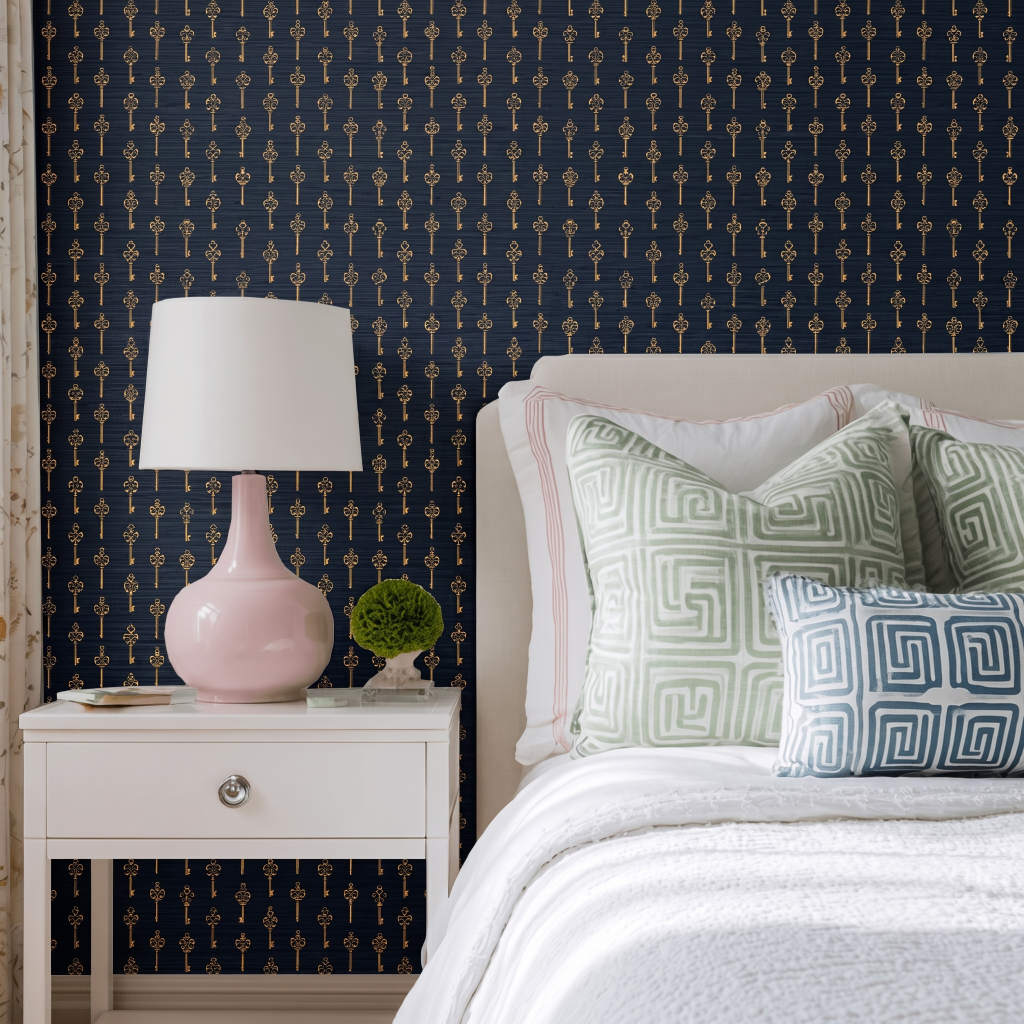 Paris Bridge Faux Grasscloth Wallpaper