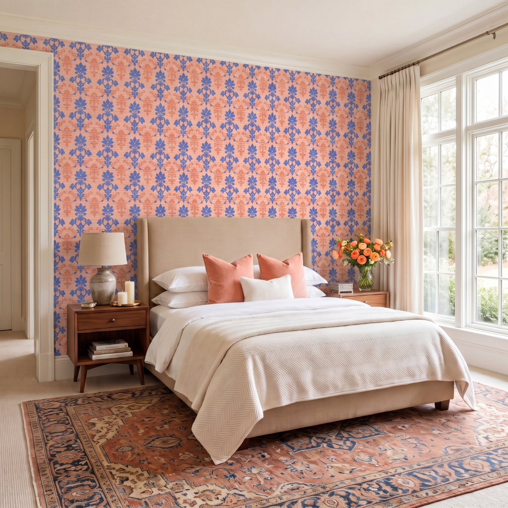 Peachy Elegance Faux Grasscloth Wallpaper