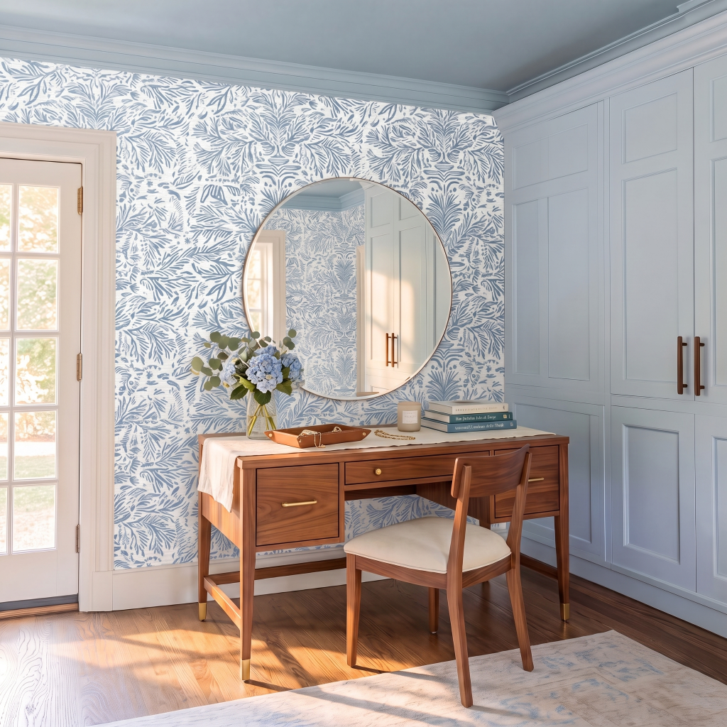 Miss Magnolia Blue Faux Grasscloth Wallpaper
