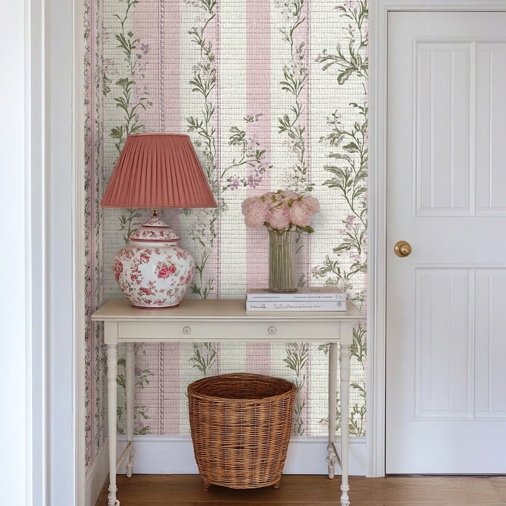 Blooming Stripes Faux Grasscloth Wallpaper