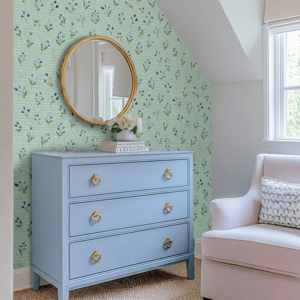 Misty Flora Faux Grasscloth Wallpaper