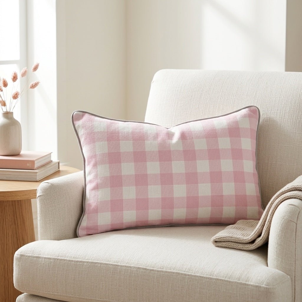 Bellagio Blush Baby Pink Gingham Throw Pillow - Lemon Park