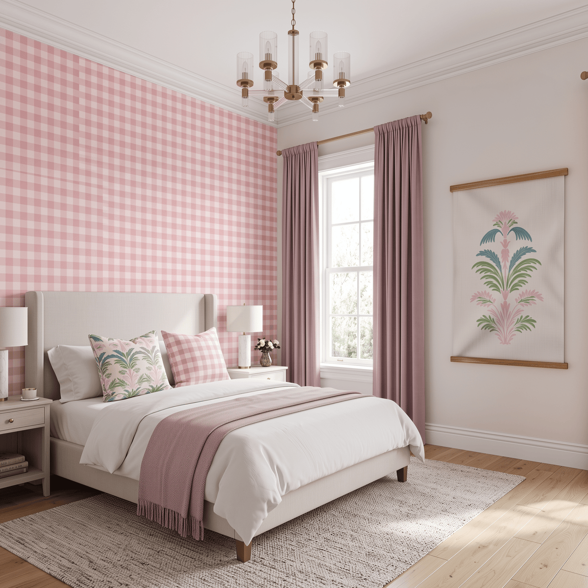 Bellagio Blush Baby Pink Gingham Wallpaper - Lemon Park