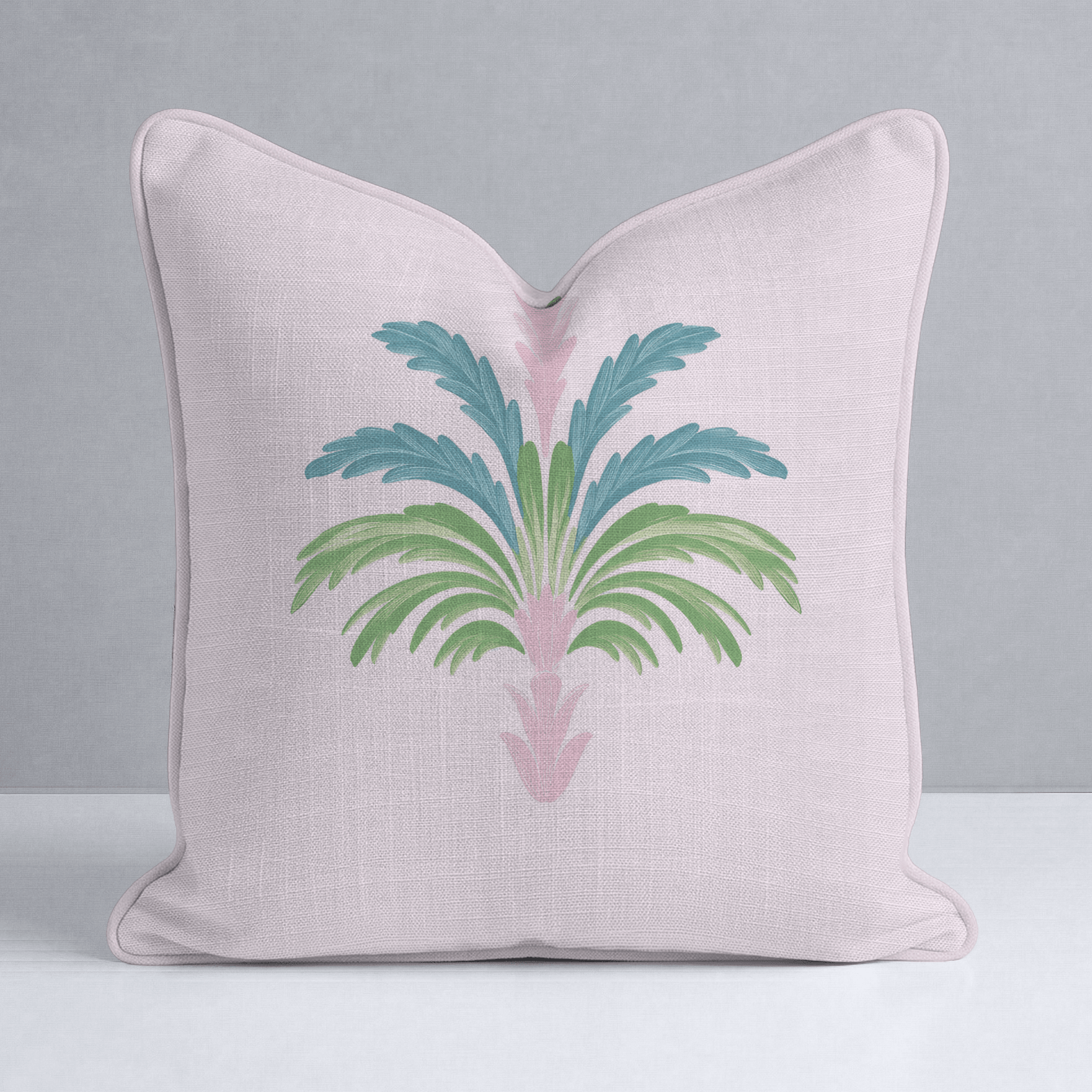 Bellagio Blush Baby Pink Palm Throw Pillow - Lemon Park