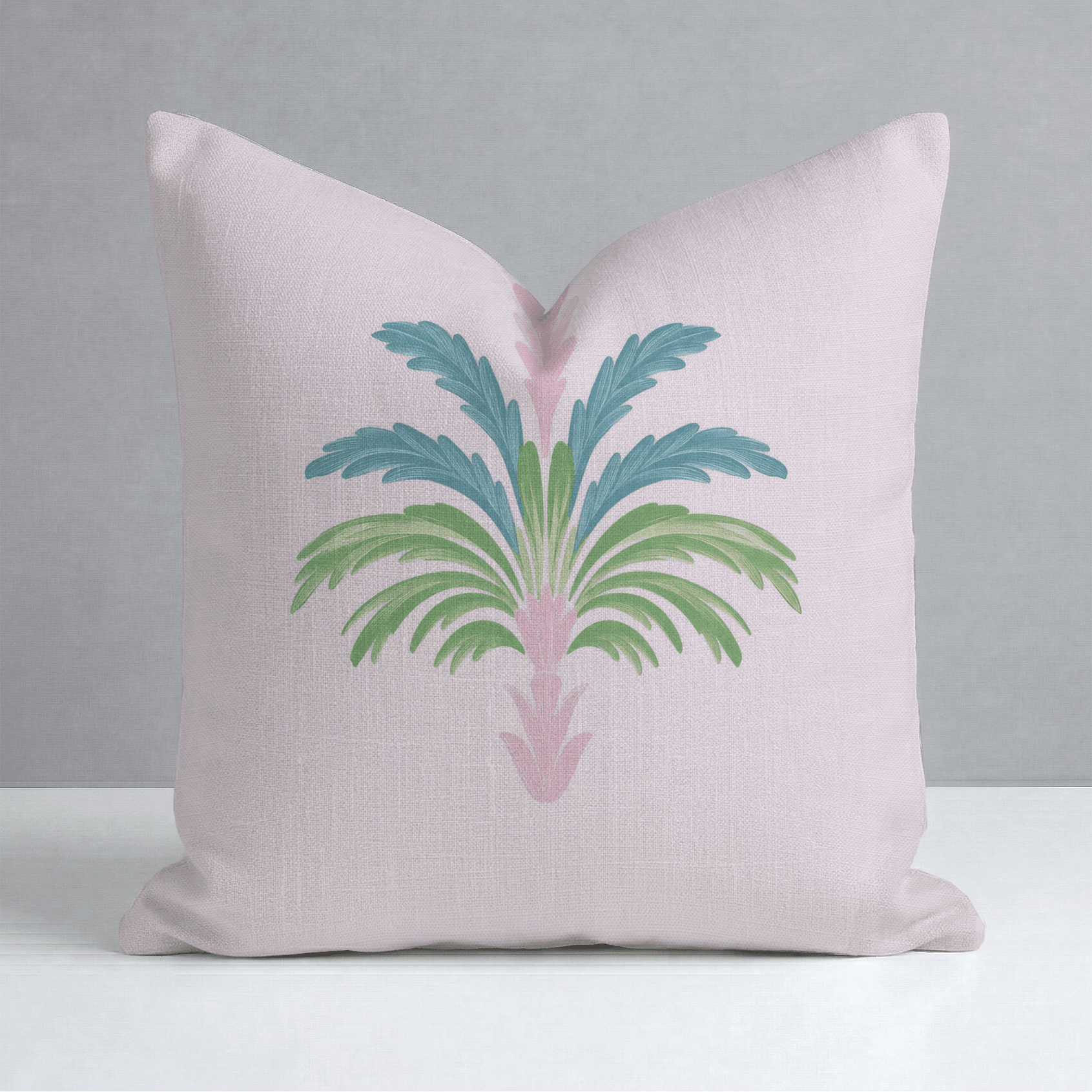 Bellagio Blush Baby Pink Palm Throw Pillow - Lemon Park