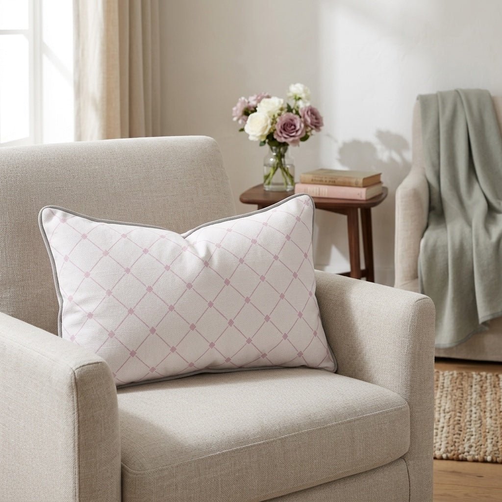 Bellagio Blush Linen Lattice Throw Pillow - Lemon Park