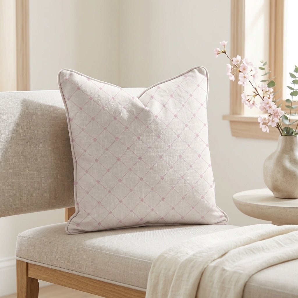 Bellagio Blush Linen Lattice Throw Pillow - Lemon Park