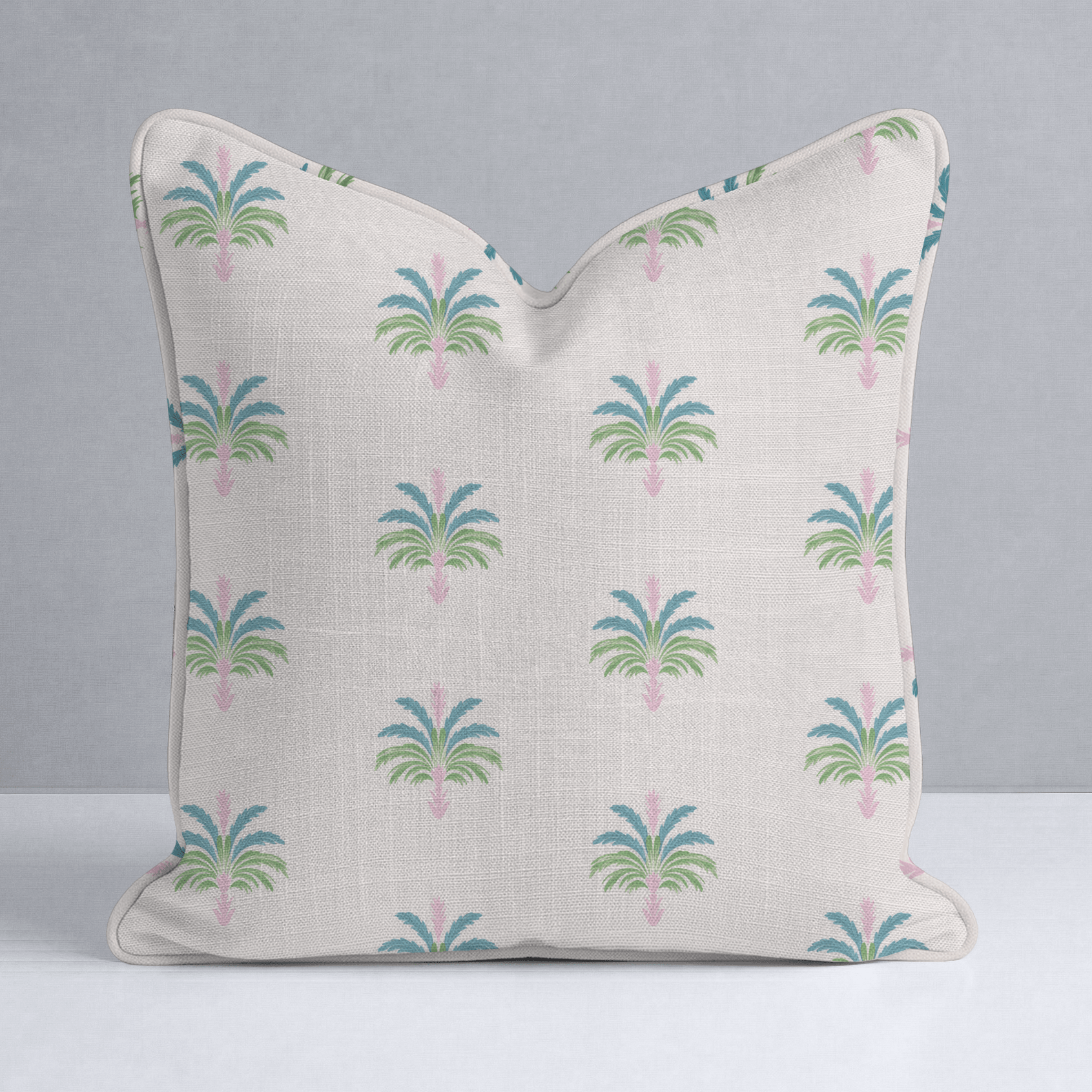 Bellagio Blush Linen Palm Crest Throw Pillow - Lemon Park