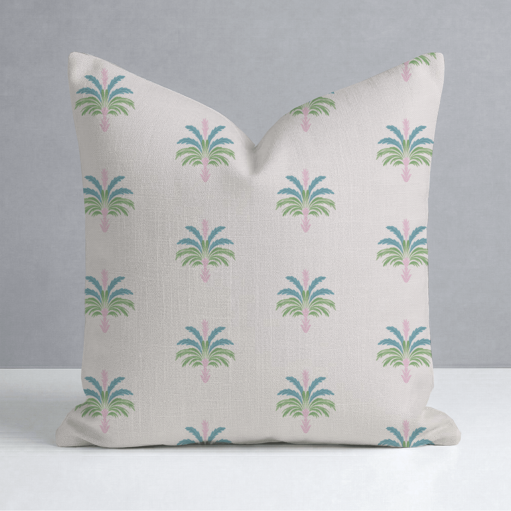 Bellagio Blush Linen Palm Crest Throw Pillow - Lemon Park