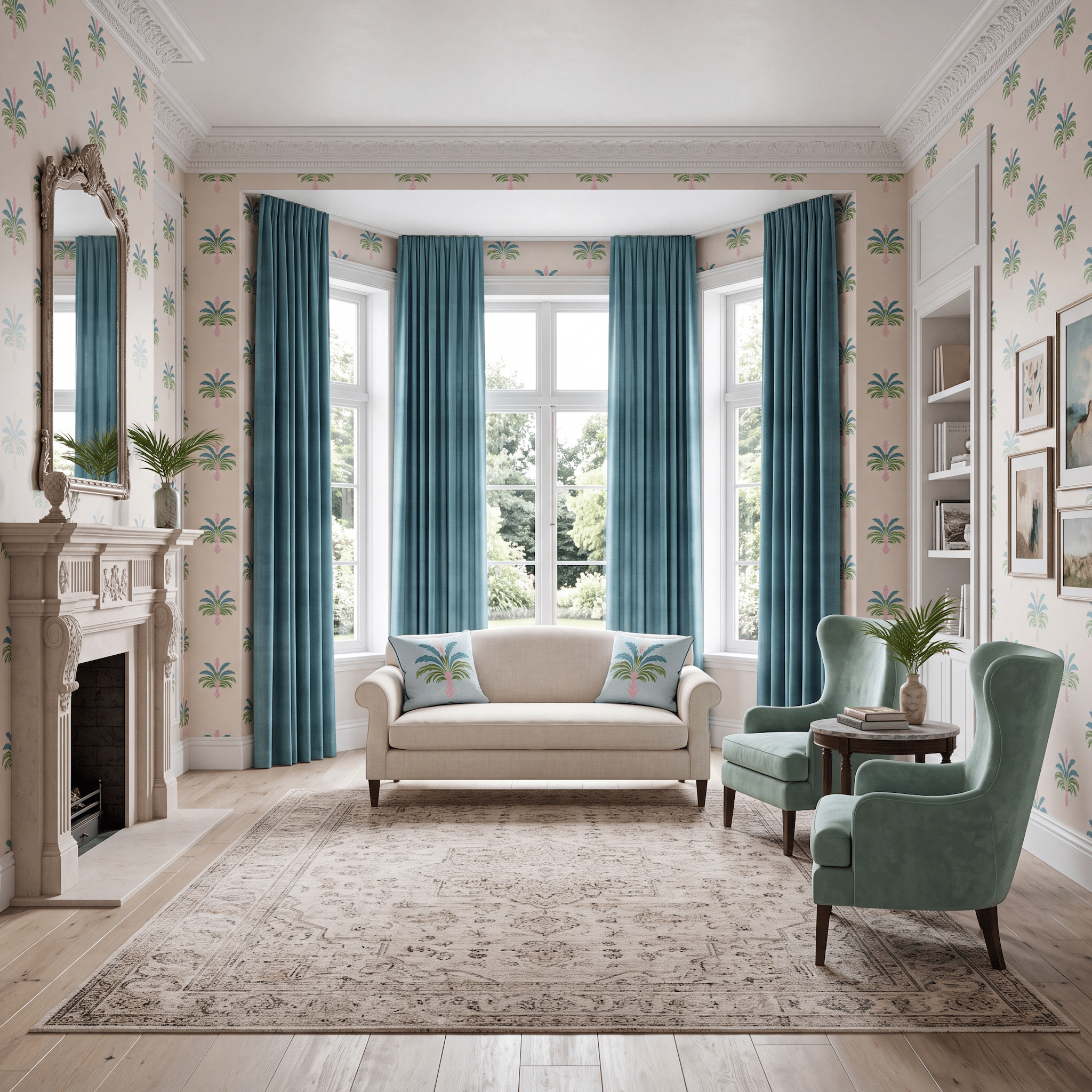 Bellagio Blush Linen Palm Crest Wallpaper - Lemon Park