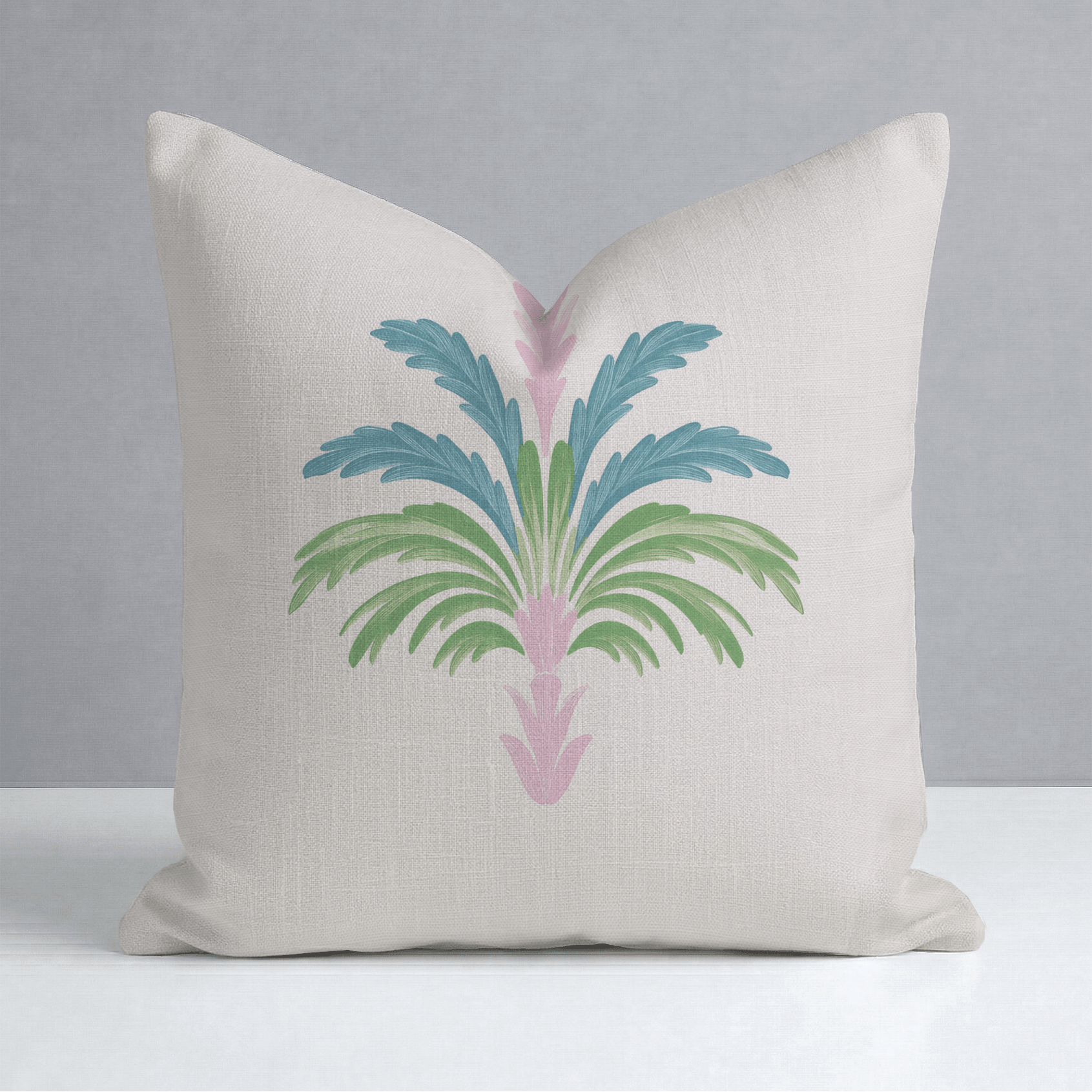 Bellagio Blush Linen Palm Throw Pillow - Lemon Park
