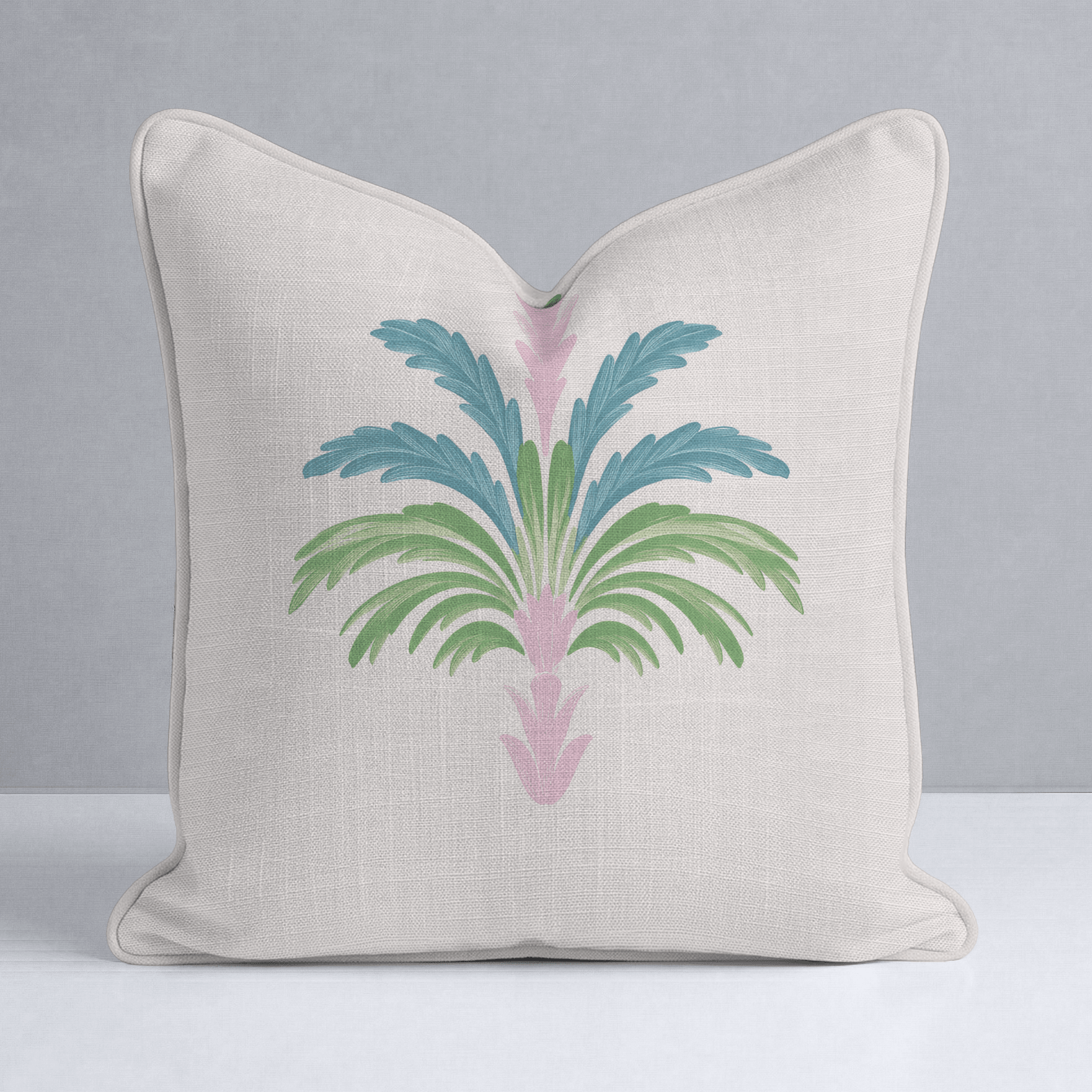 Bellagio Blush Linen Palm Throw Pillow - Lemon Park