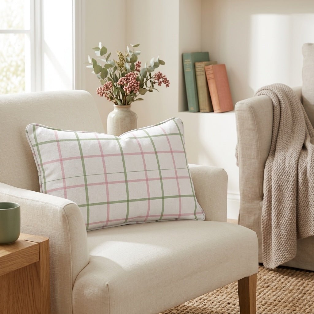 Bellagio Blush Mint Check Throw Pillow - Lemon Park