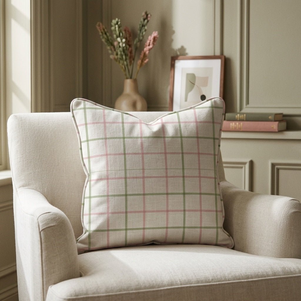 Bellagio Blush Mint Check Throw Pillow - Lemon Park