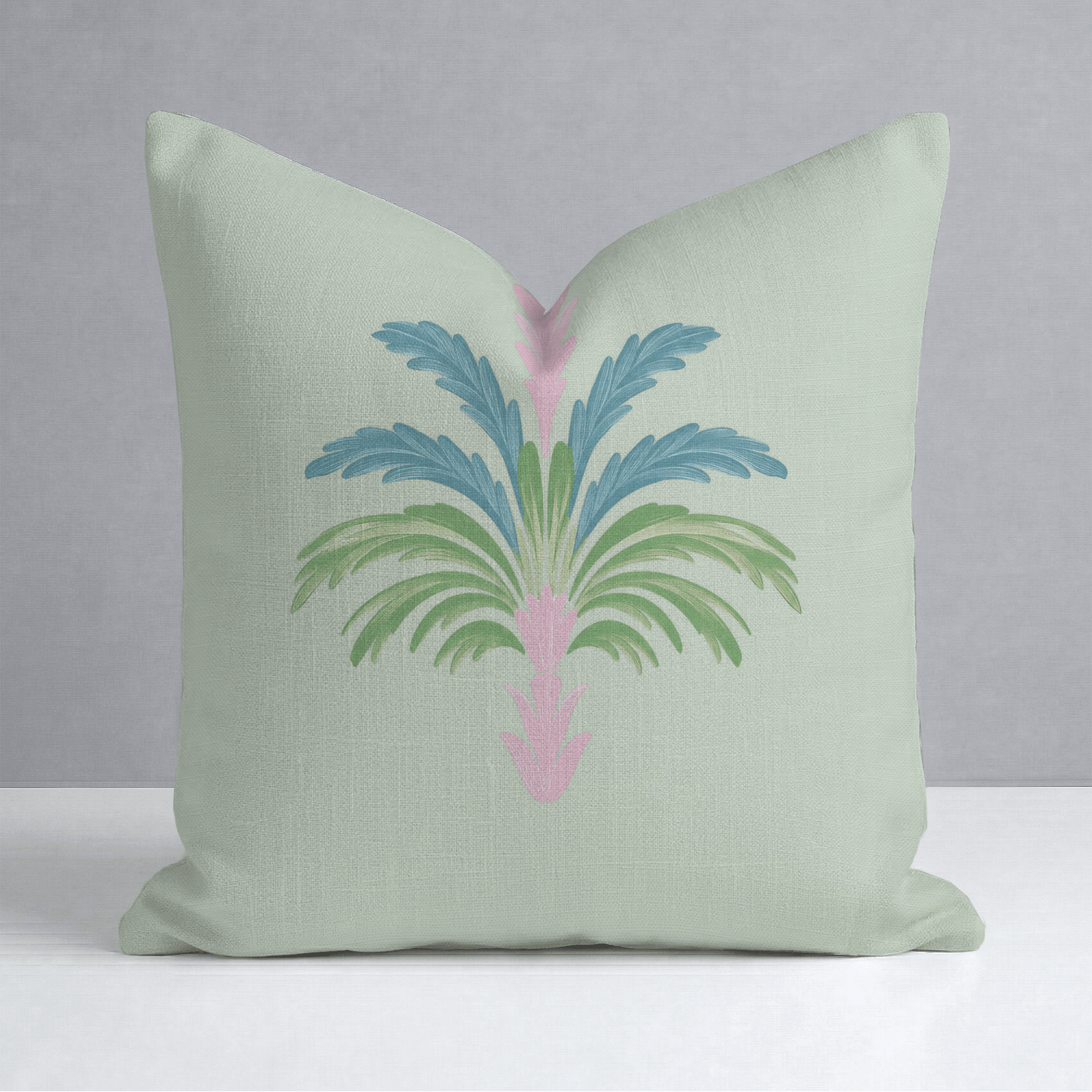 Bellagio Blush Mint Palm Throw Pillow - Lemon Park