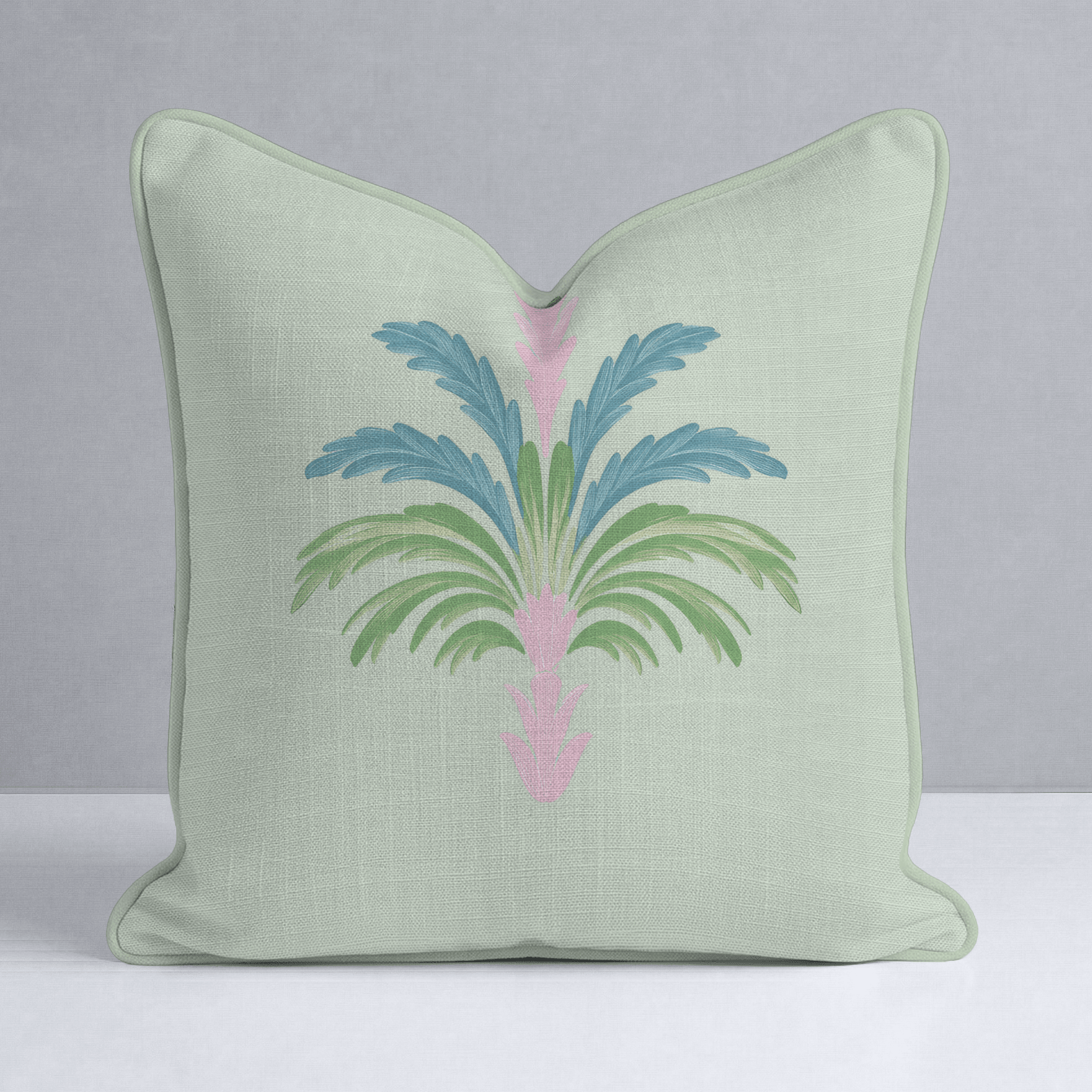 Bellagio Blush Mint Palm Throw Pillow - Lemon Park