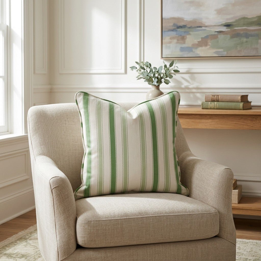 Bellagio Blush Mint Stripes Throw Pillow - Lemon Park