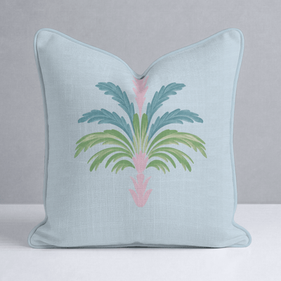 Bellagio Blush Powder Blue Palm Throw Pillow - Lemon Park